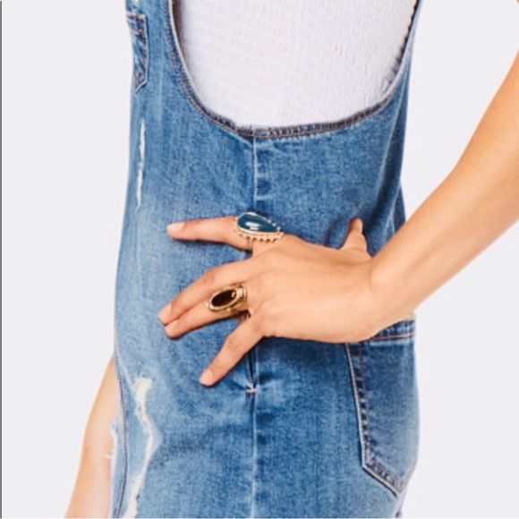 Dollhouse Mini Denim Distressed Overall Dress Blue Size 7 - Picture 5 of 9